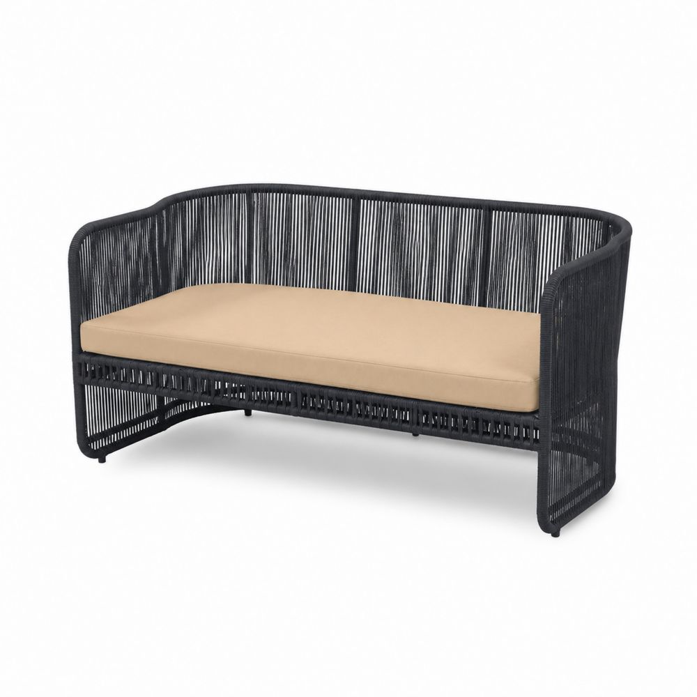 Sofá de exterior de cuerda con cojín removible 200 cm negro y beige