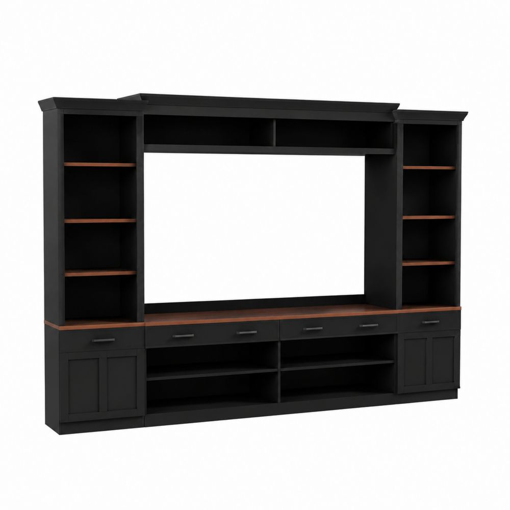 Centro de entretenimiento de MDF negro con estantes de melamina 240x60x180 cm
