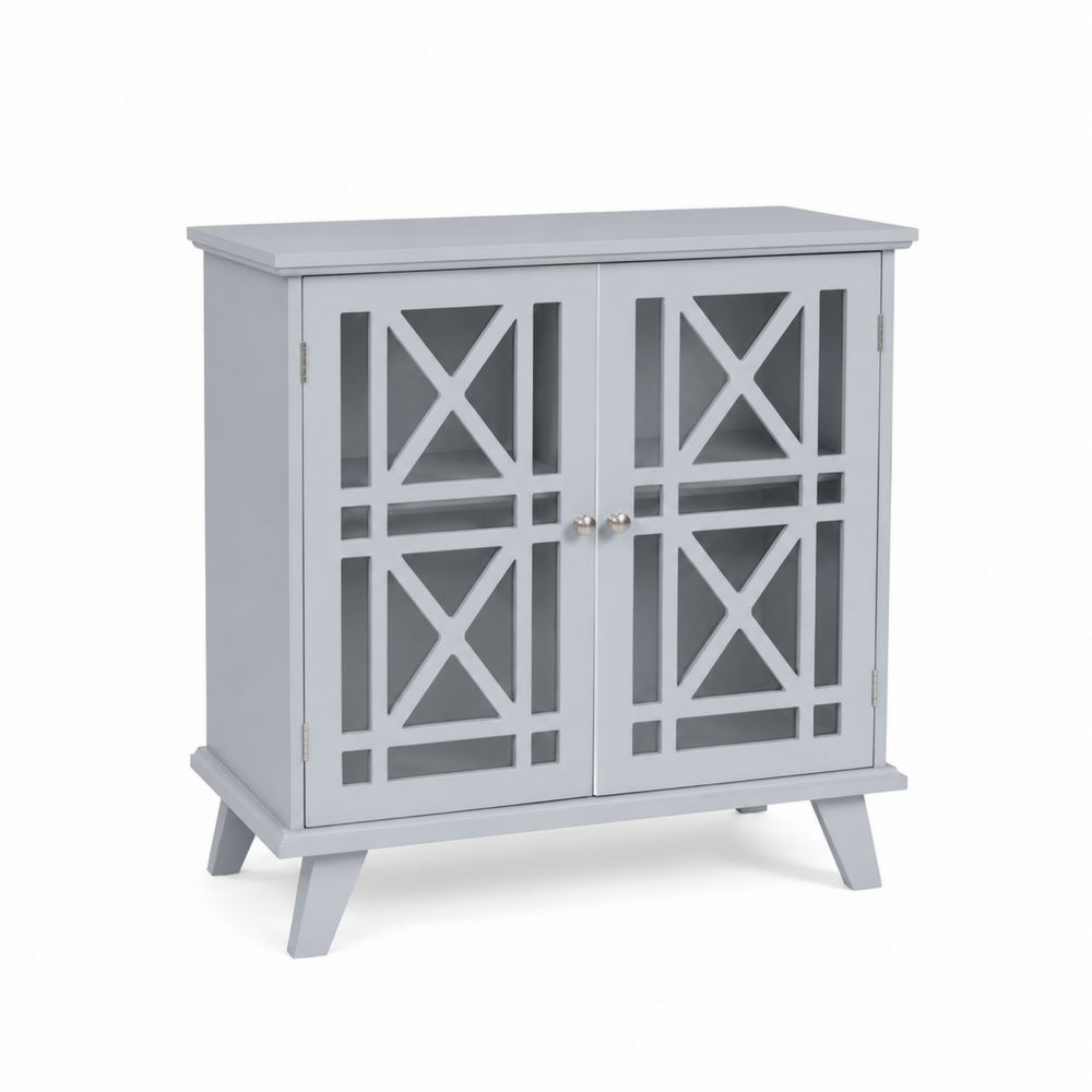 Aparador de Madera MDF con Puertas de Vidrio Templado Gris