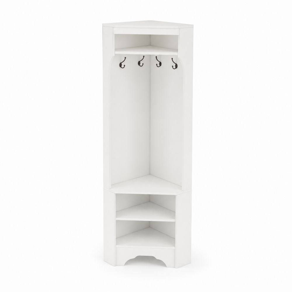 Perchero de Esquina de Madera Blanco con Estantes