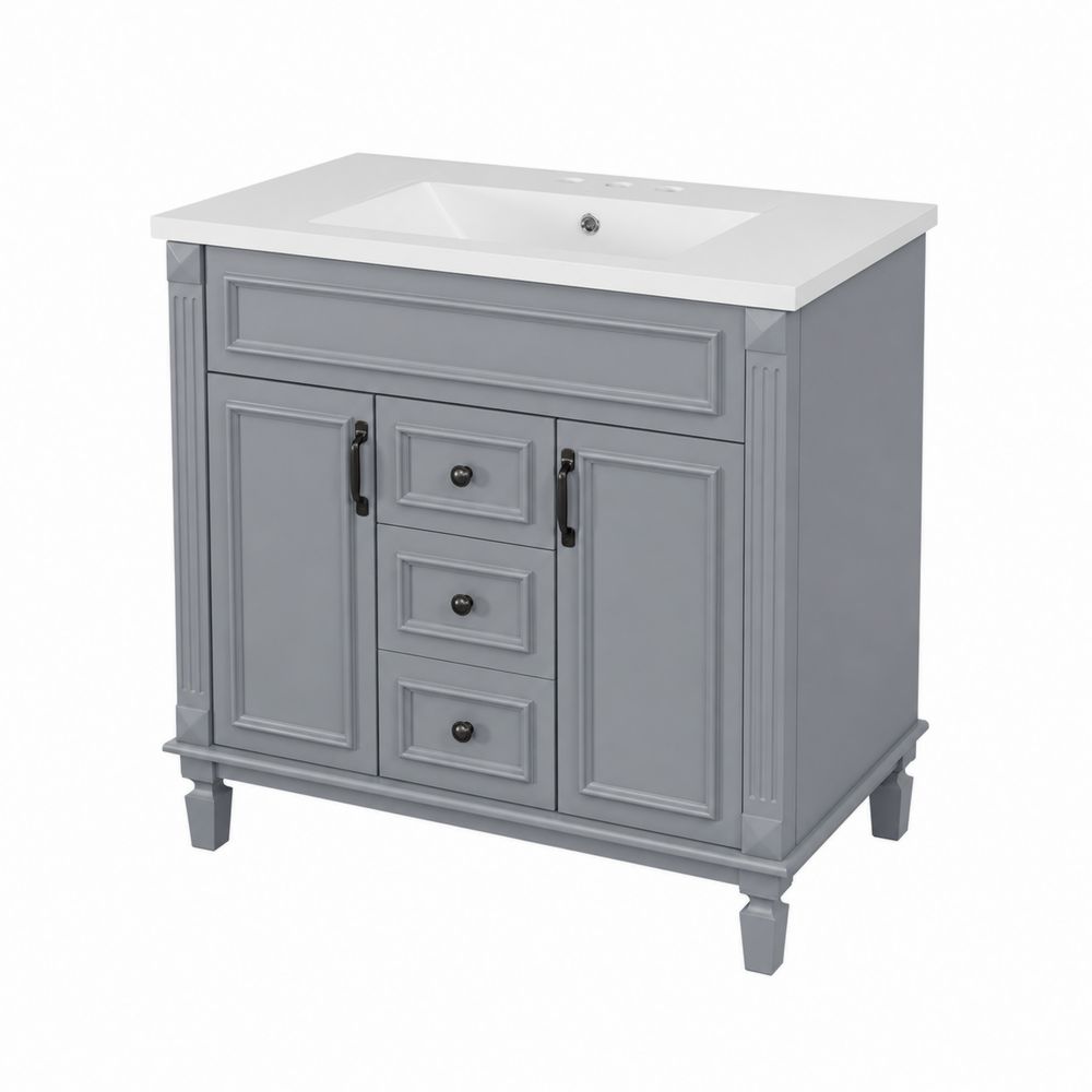 Mueble de lavabo individual de madera y resina gris