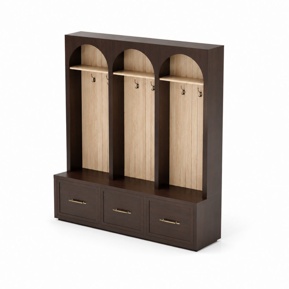 Perchero de Madera con 3 Secciones y Cajones
