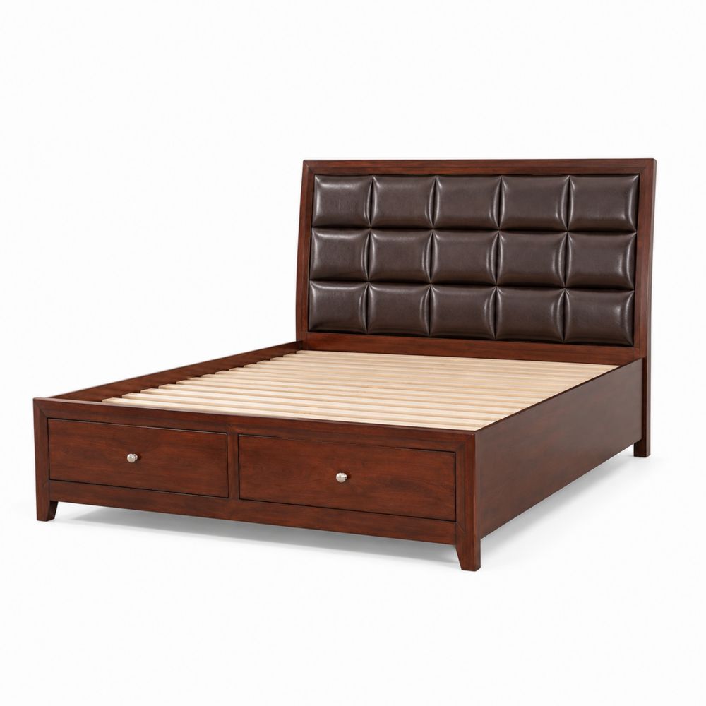 Cama de Madera con Cabecero de Cuero Sintético y Cajones 200x160 cm