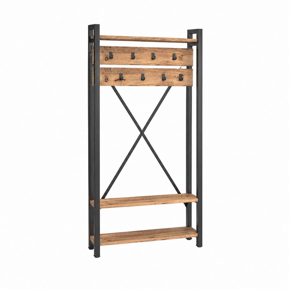 Perchero de Metal y Madera de 180x100x40 cm en Negro y Roble