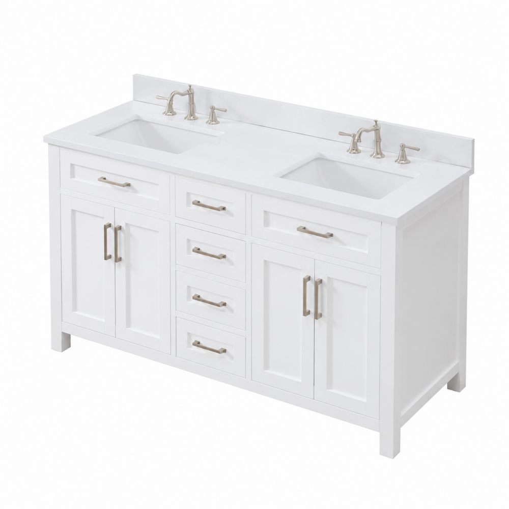 Mueble de lavabo doble de madera con lavamanos de porcelana 150x80x50 cm