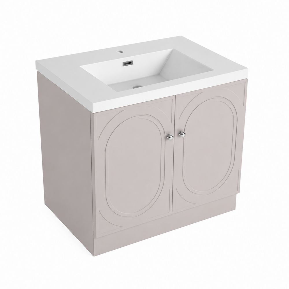 Mueble de lavabo individual MDF y cerámica 60x45x80 cm Beige