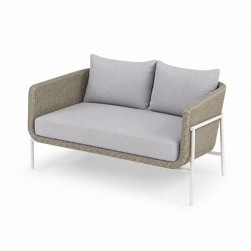 Sofá de Ratán Sintético Gris con Cojines Gris Claro