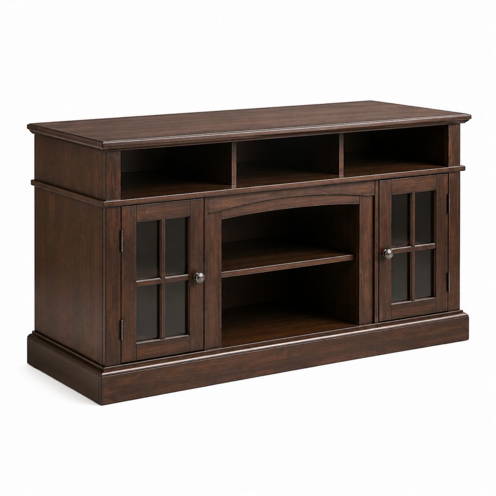 Mueble para TV de madera de roble con puertas de vidrio templado