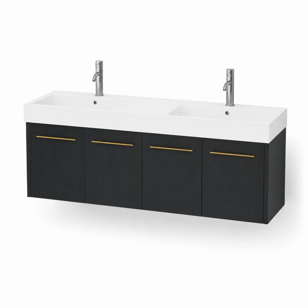Mueble de lavabo doble negro con lavabo de cerámica 150x50 cm