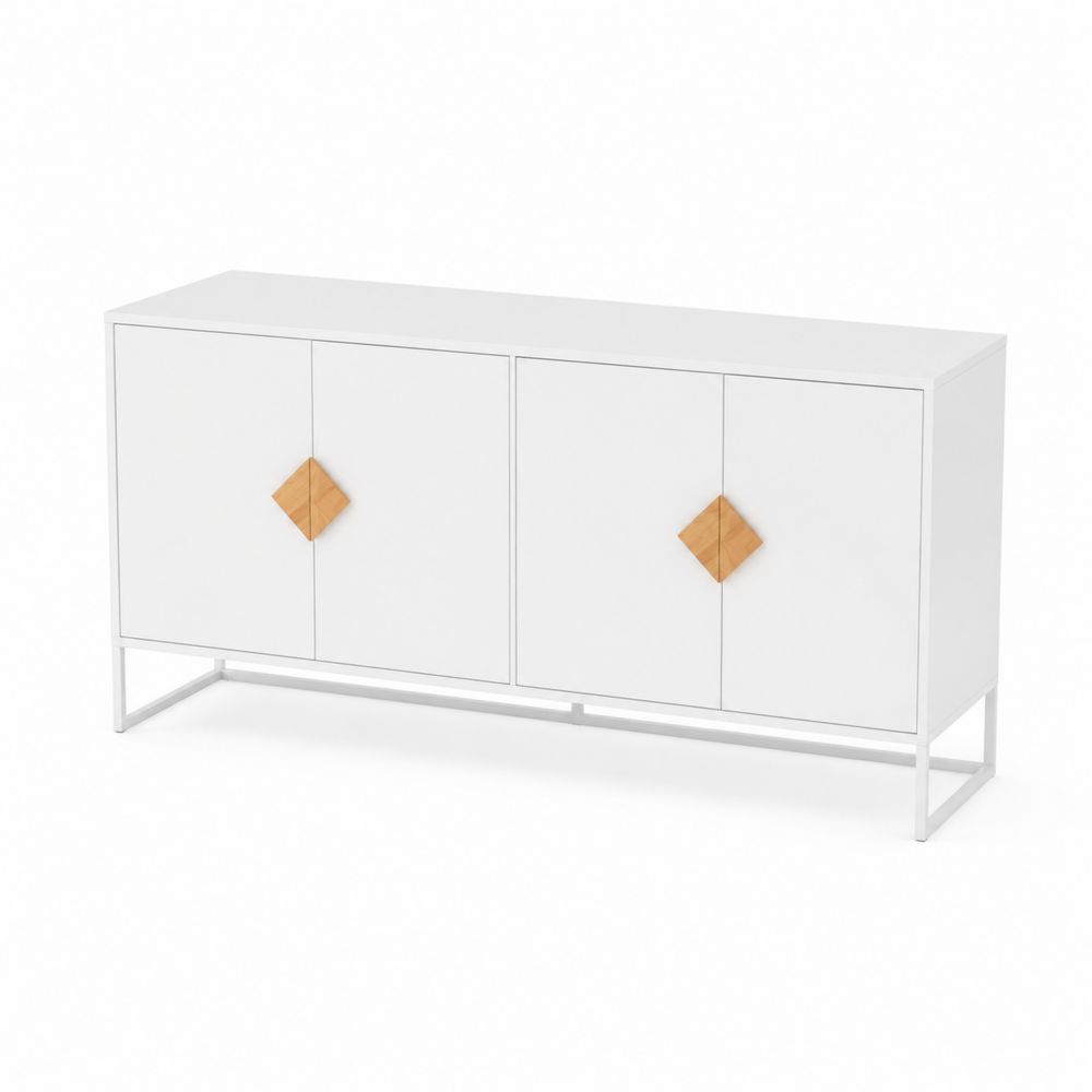 Aparador de comedor de MDF blanco con tiradores de madera