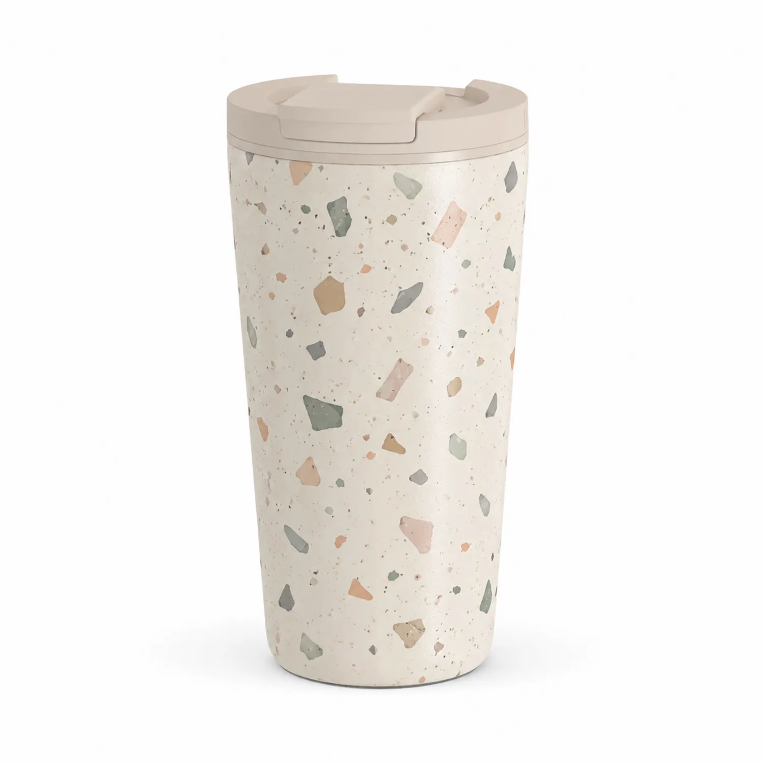 Kubek termiczny 450 ml z pokrywką w stylu terrazzo - kremowy i kolorowy