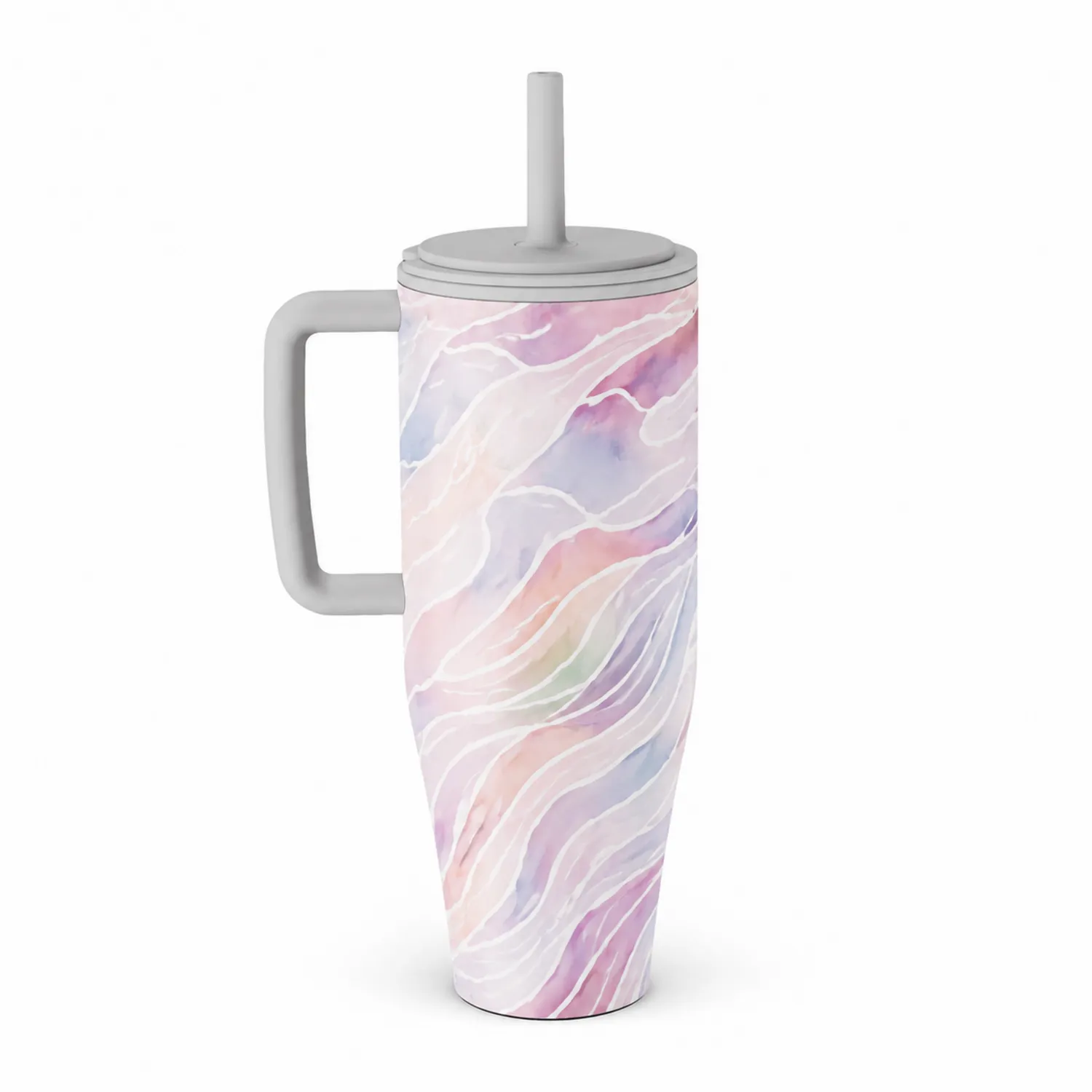 Kubek termiczny z uchwytem 700 ml wzór pastelowy z rurką