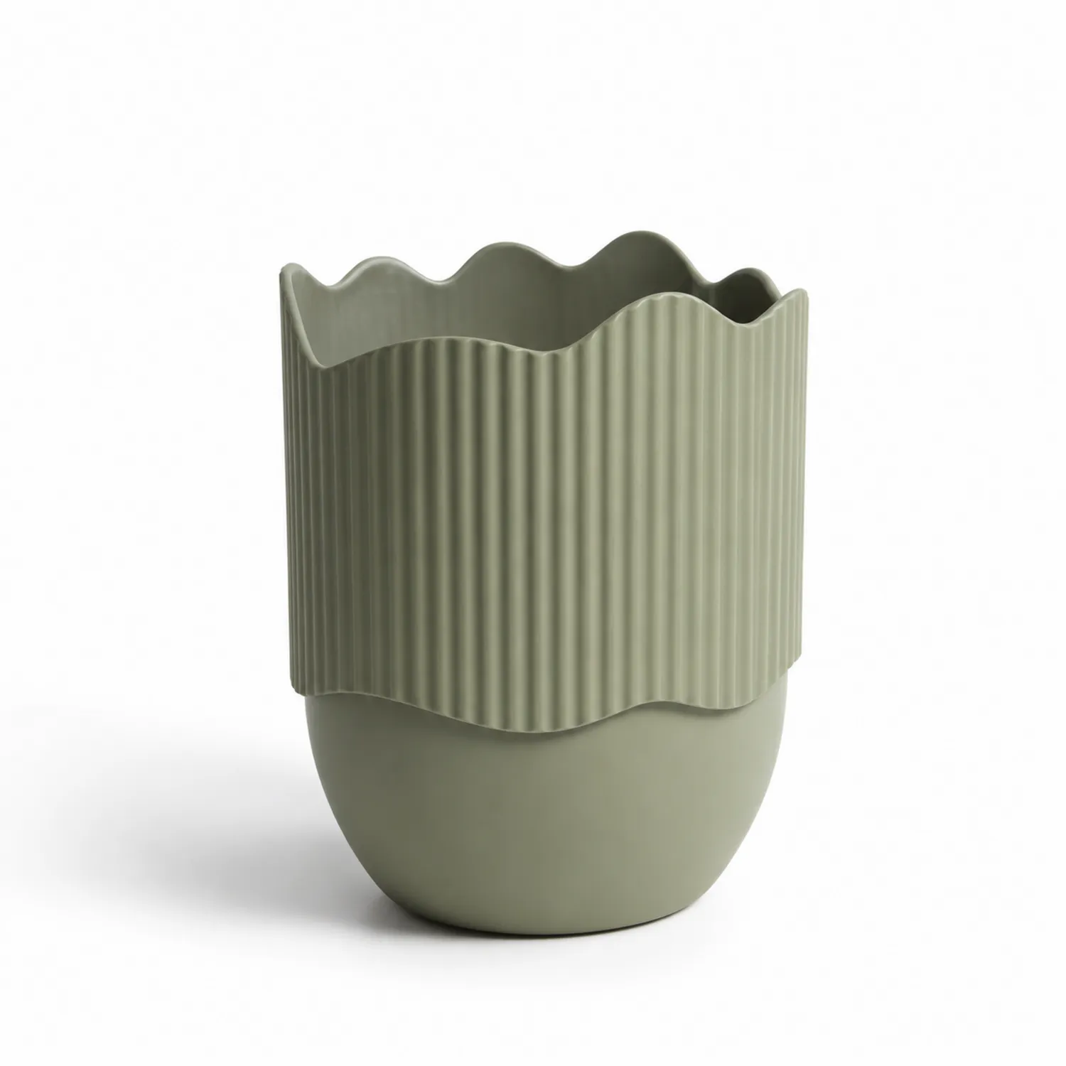 Zielony wazon ceramiczny z falistym wzorem