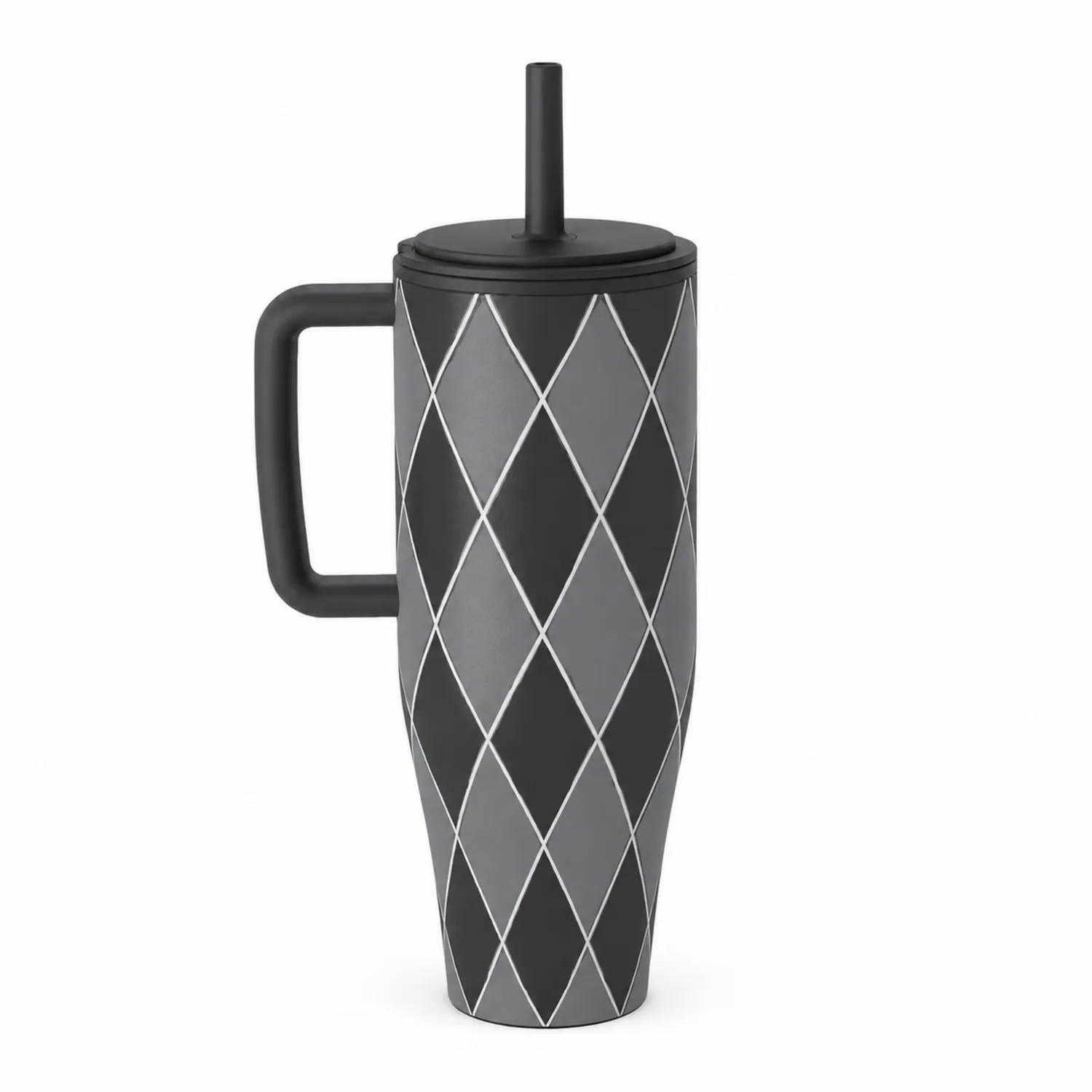 Kubek termiczny z uchwytem wzór geometryczny czarno-szary 500ml