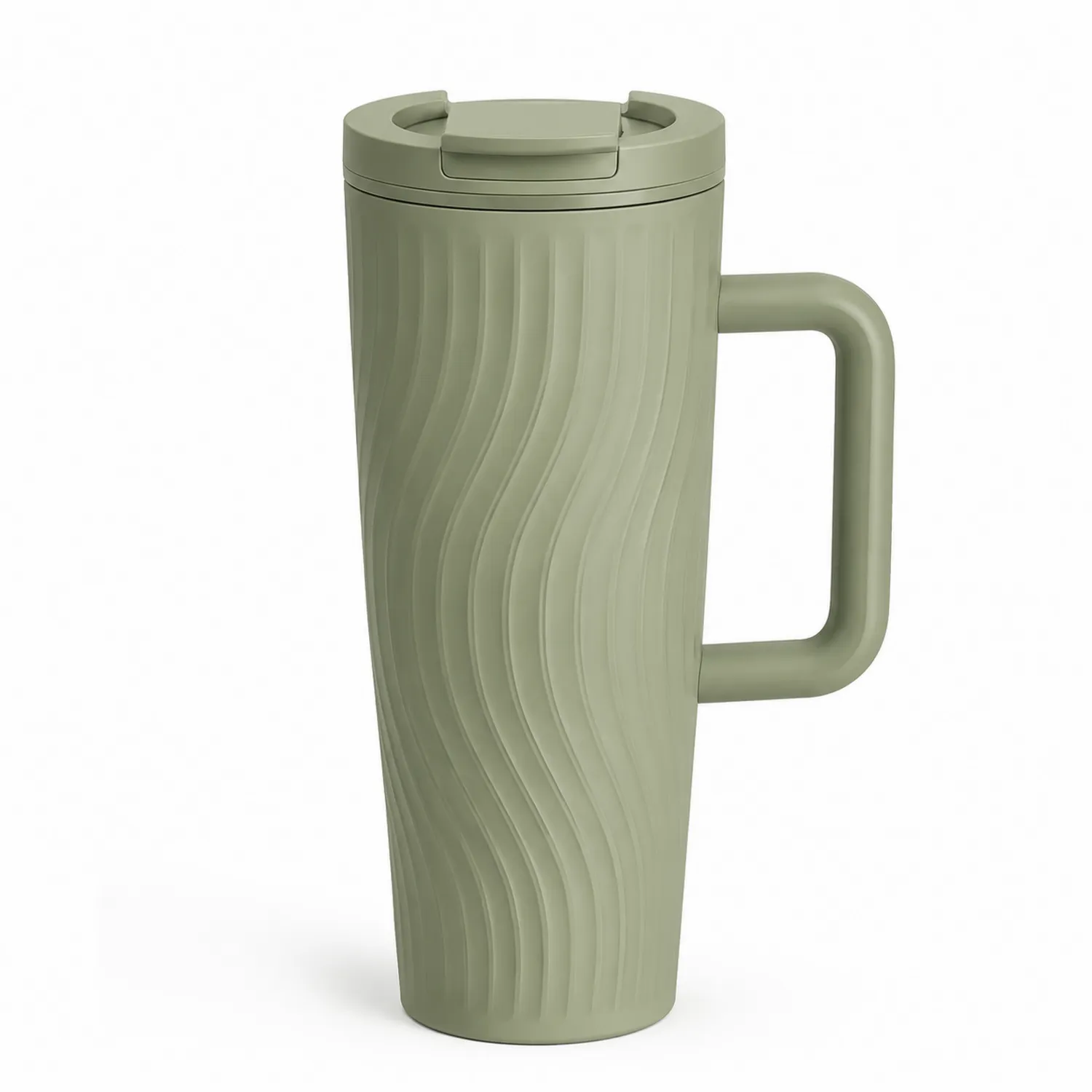 Kubek termiczny z uchwytem 500ml z falowym wzorem, zielony