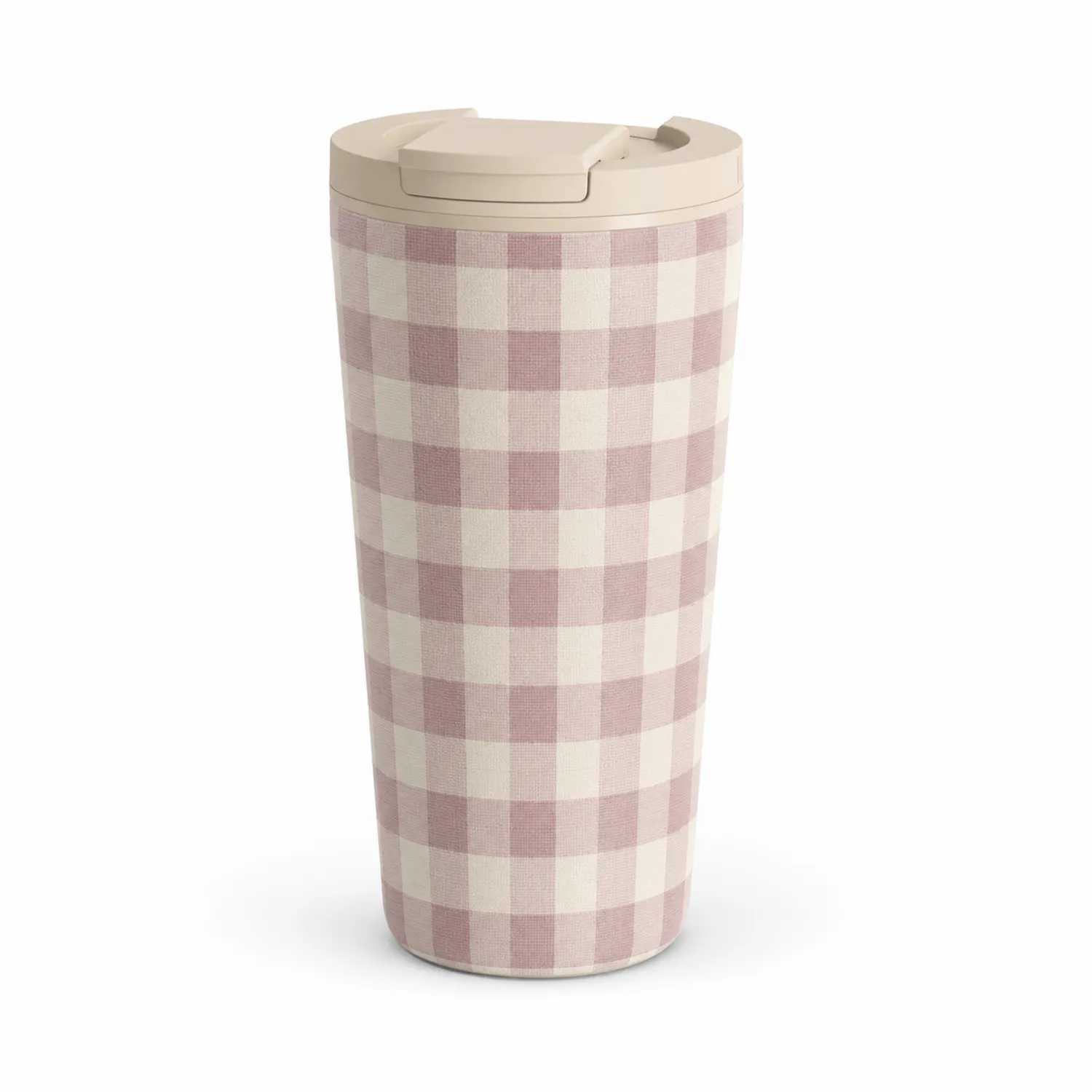 Kubek termiczny 500 ml w kratkę różowo-beżową