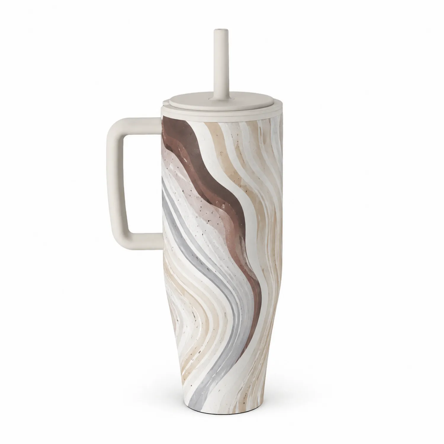Kubek ceramiczny z uchwytem 500ml falisty wzór beżowo-brązowy