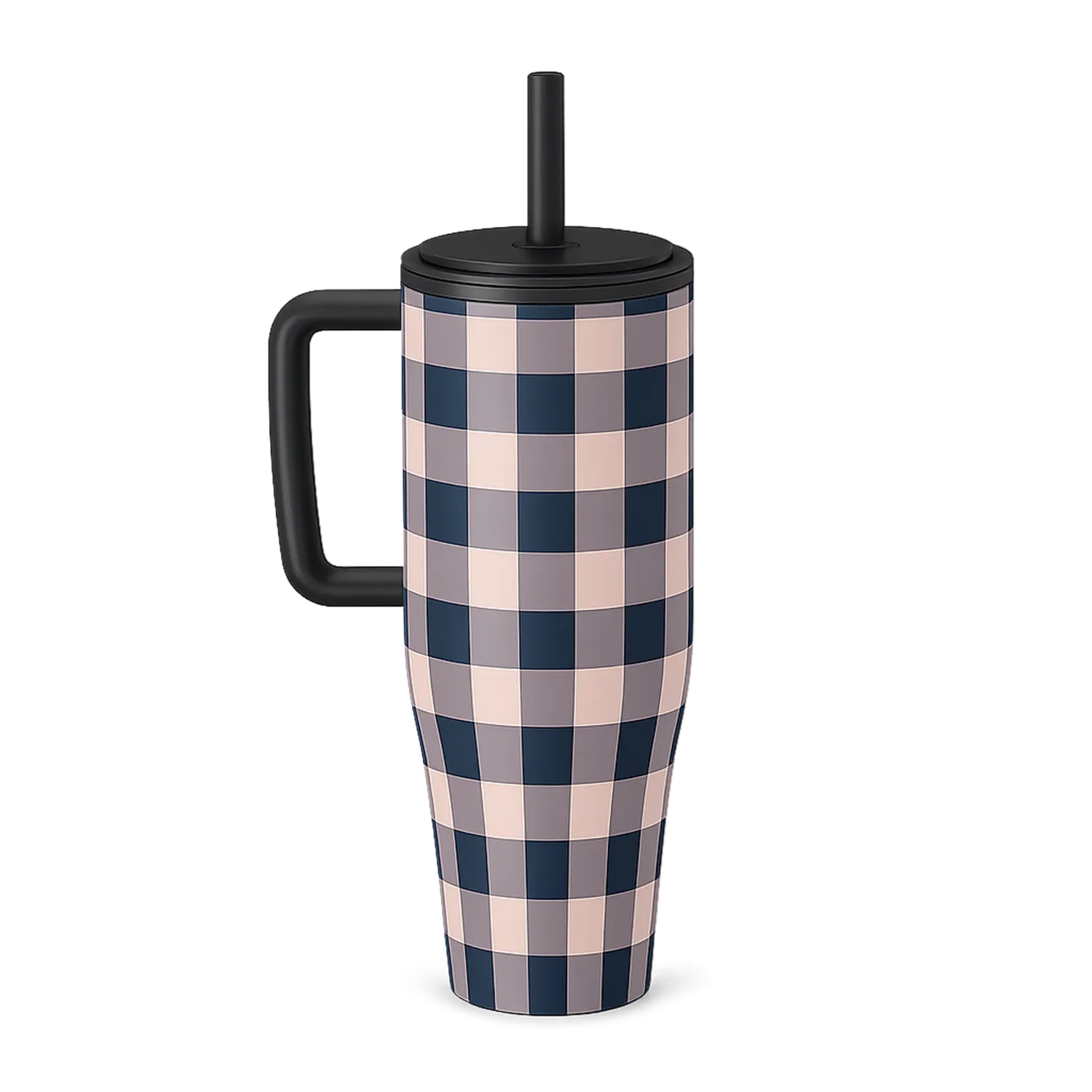 Kubek termiczny z uchwytem w kratkę 700ml czarno-biały