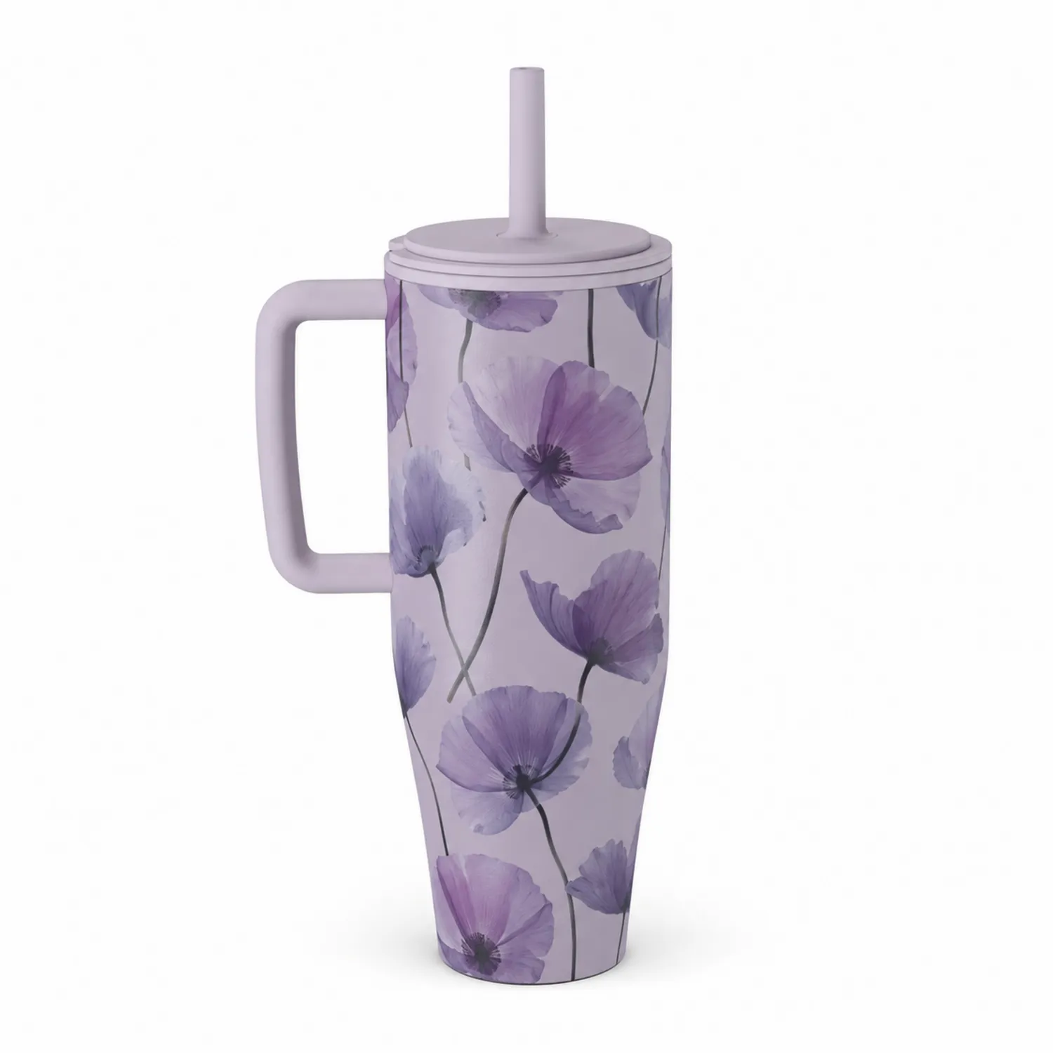 Fioletowy kubek termiczny z kwiatowym wzorem 500 ml