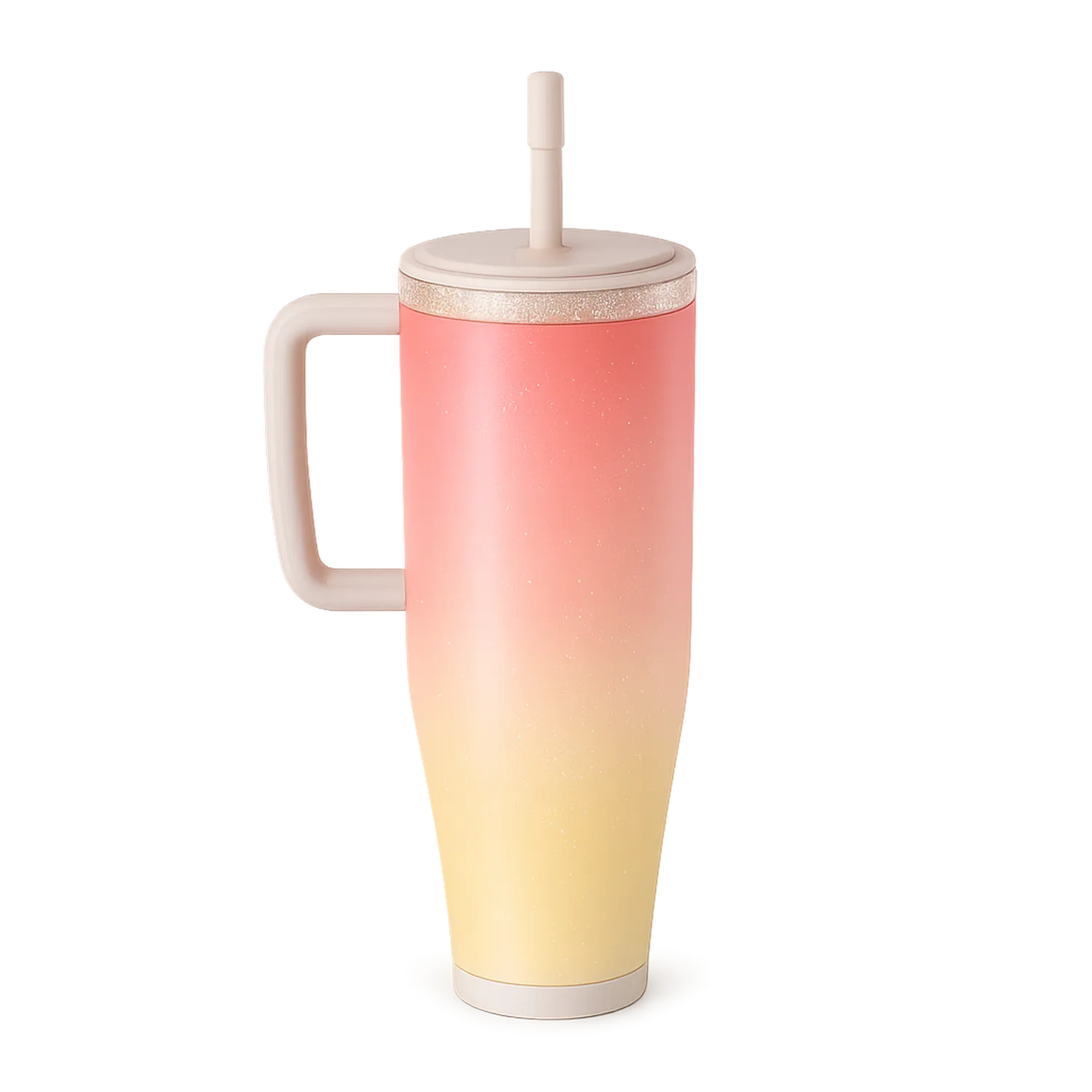 Kubek Termiczny z Rączką i Słomką 500ml Gradientowy Różowo-Żółty
