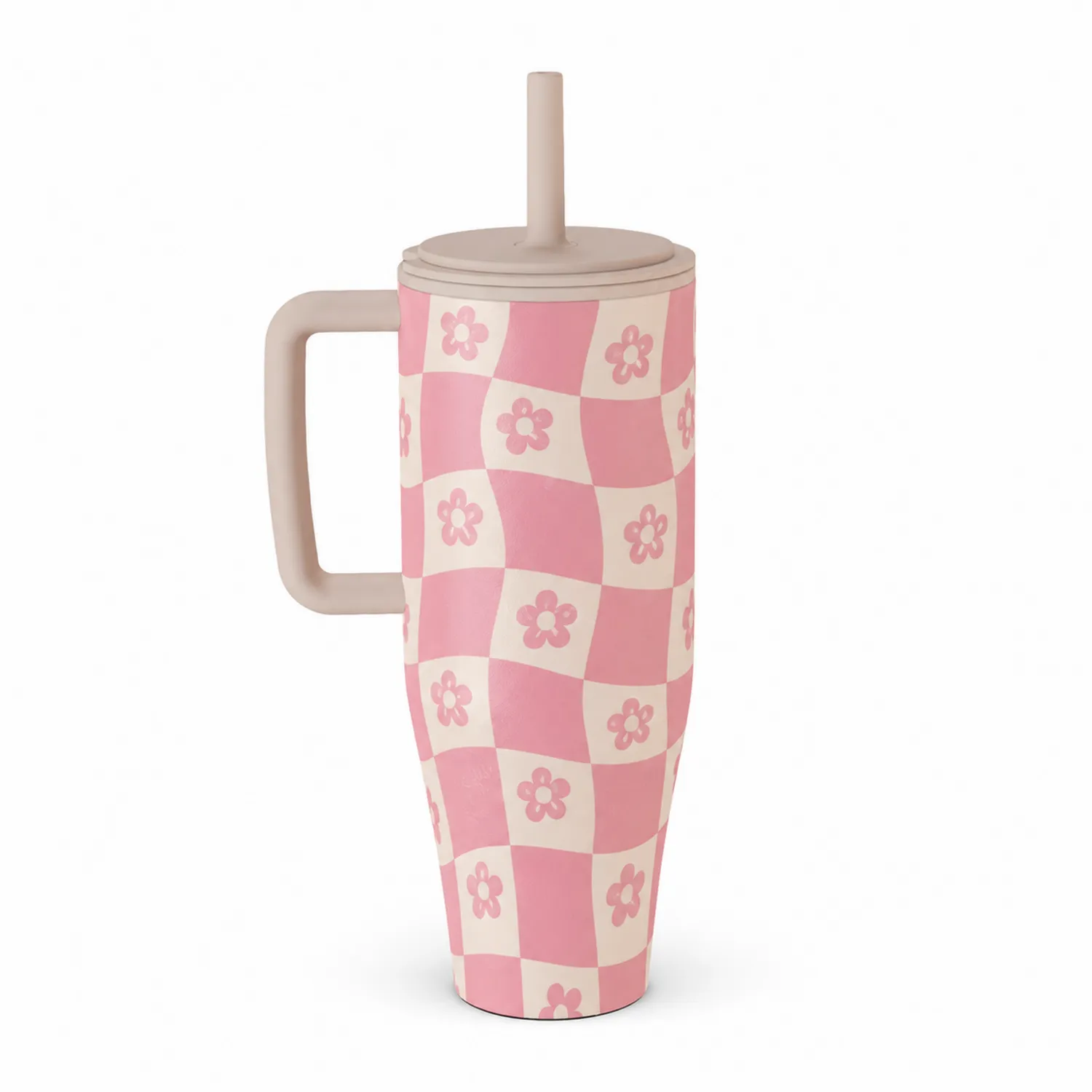 Termos kubek z uchwytem w różowe kwiatki, 500ml