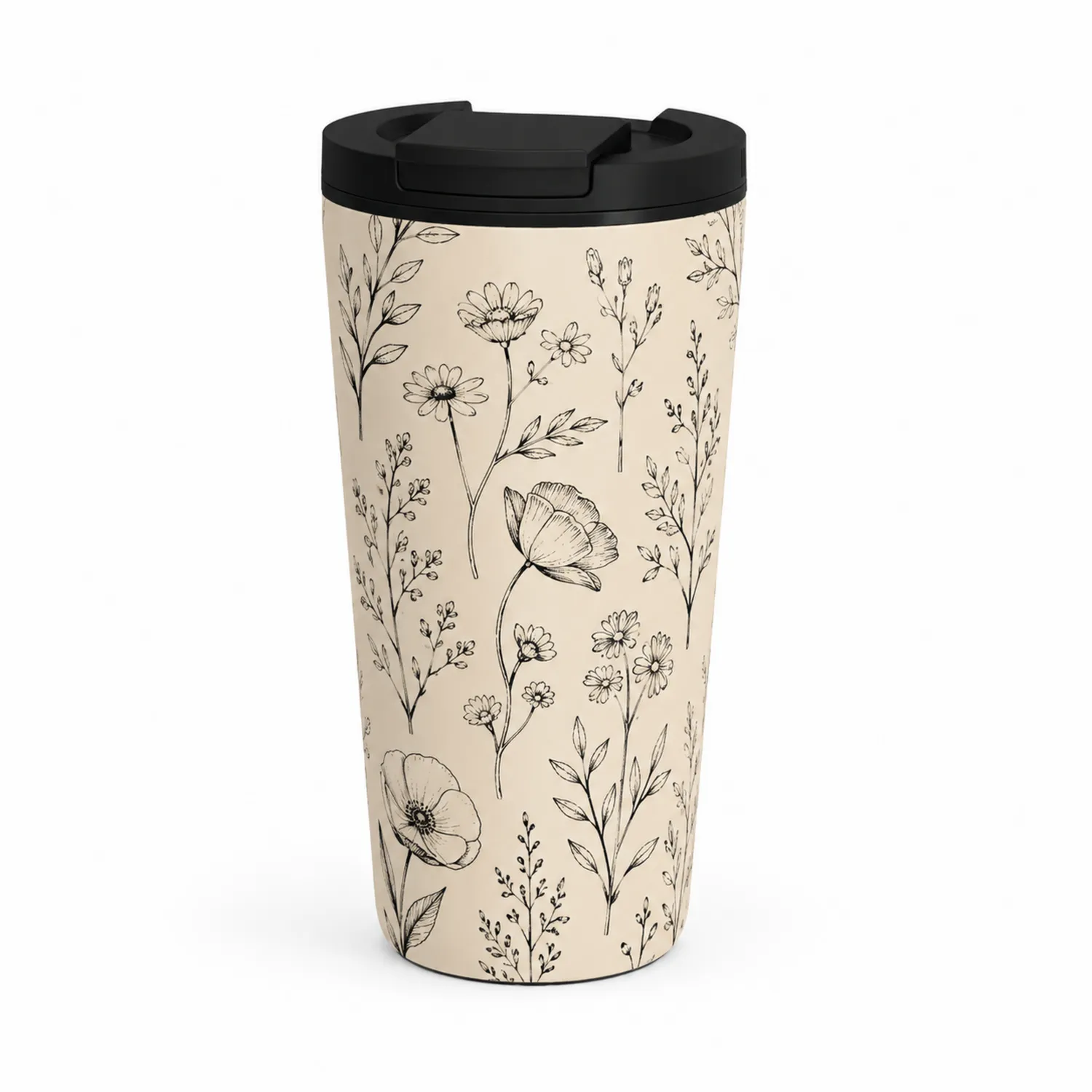 Termokubek podróżny z kwiatowym wzorem 400 ml, beżowy
