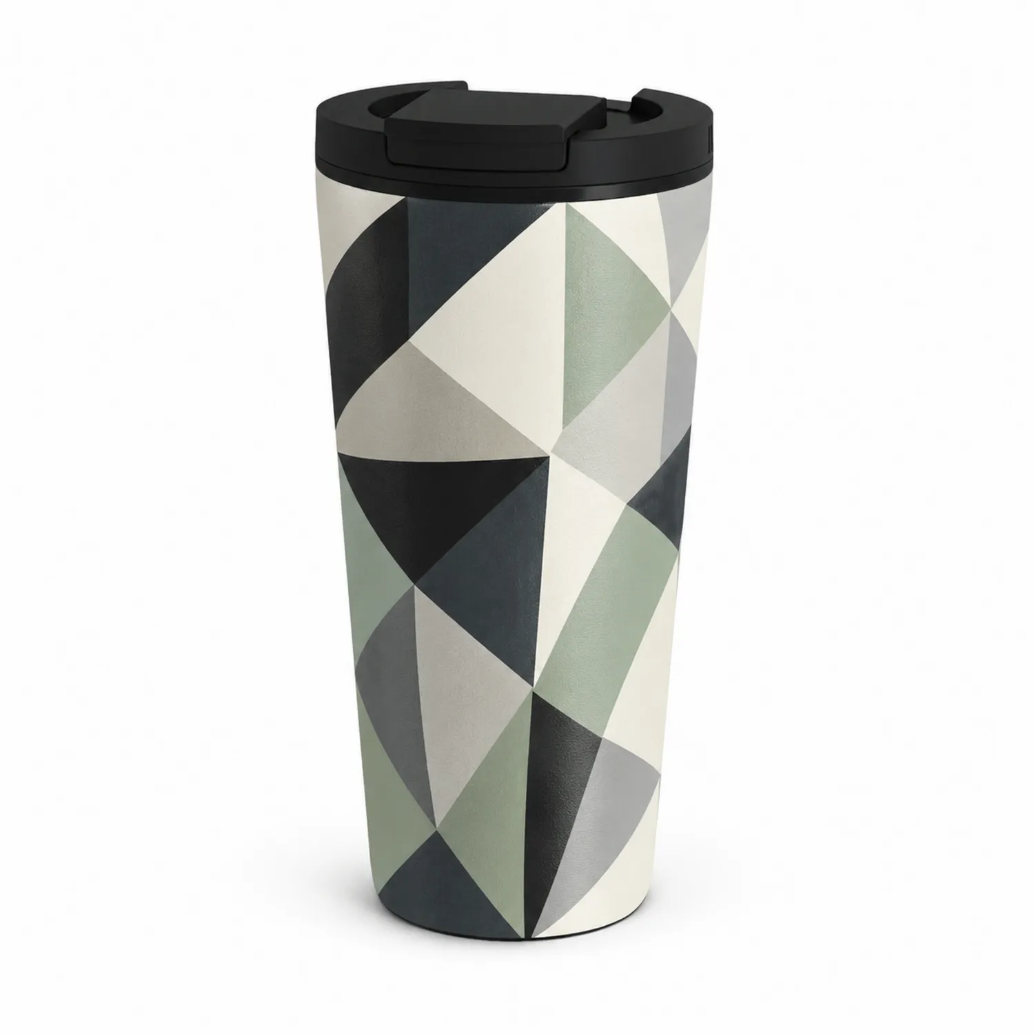 Kubek termiczny z geometrycznym wzorem, 450 ml, zielono-szaro-czarny