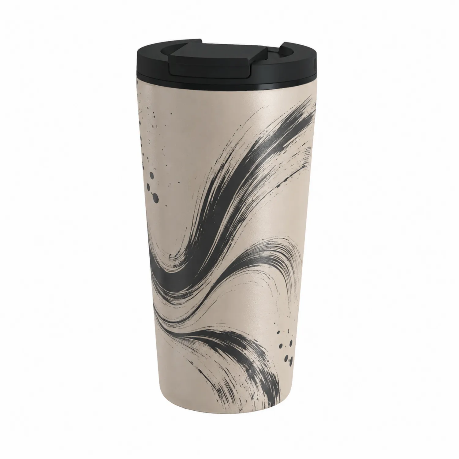 Elegancki kubek termiczny 450ml z pokrywką, beżowo-czarny