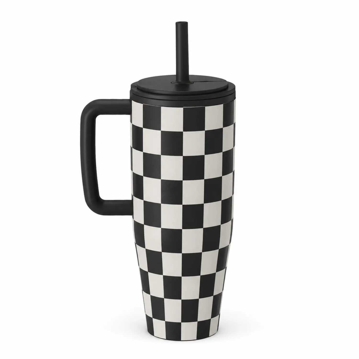 Kubek termiczny z rurką 600ml czarno-biały