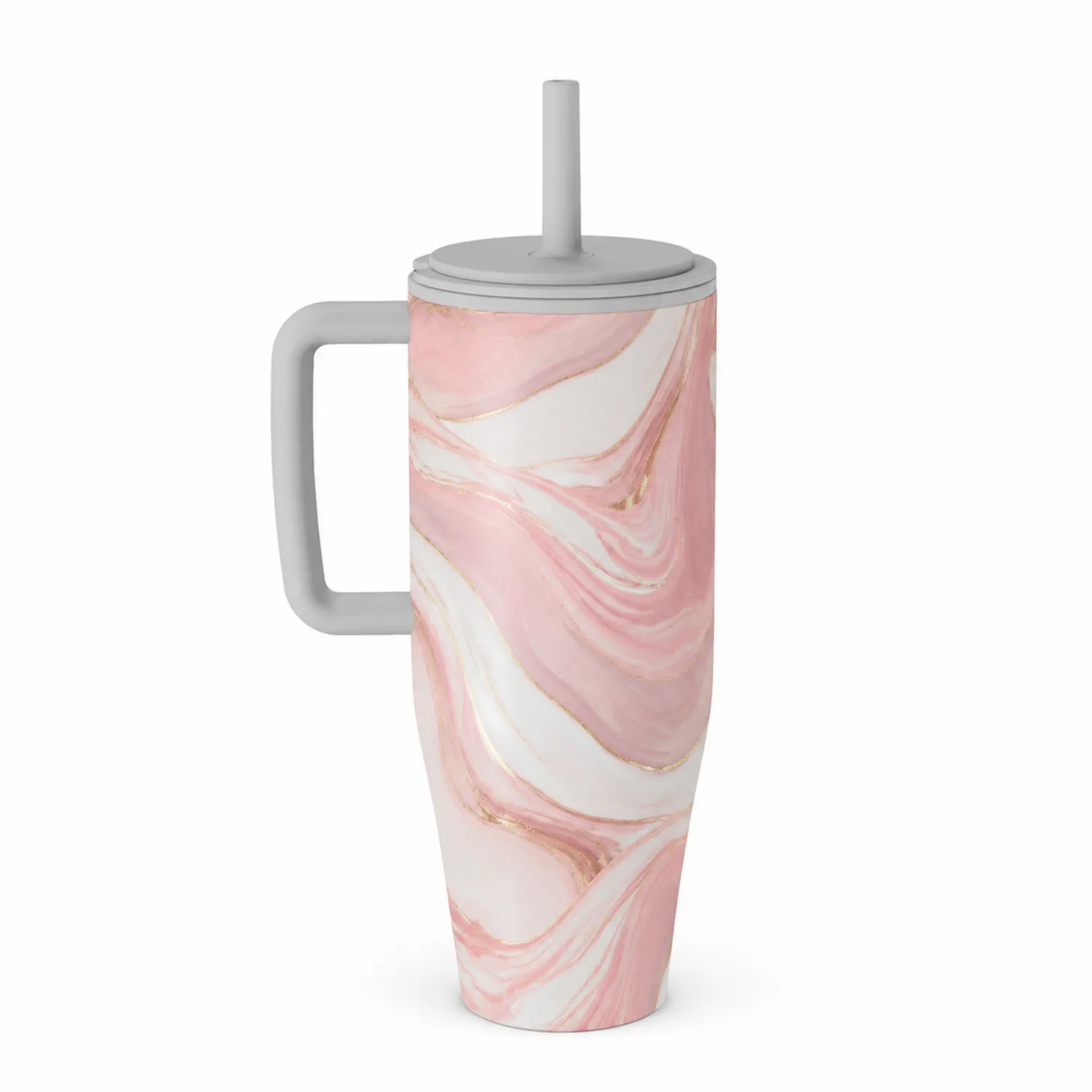 Kubek termiczny marmurkowy z uchwytem 700ml różowo-biały