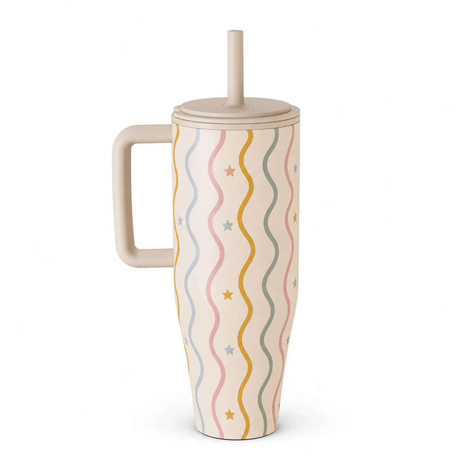 Kubek z pokrywką i słomką 700ml w falowane wzory