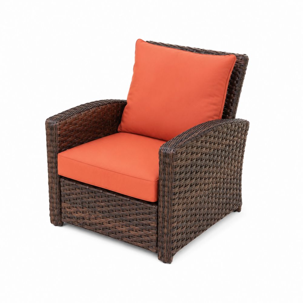 Poltrona da esterno in rattan sintetico con cuscini arancioni-Pelvilos