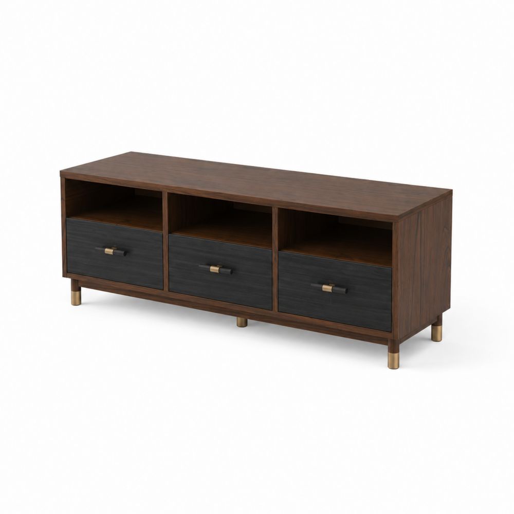 Mobile TV in legno e MDF con cassetti marrone/nero 150x40x50 cm-Pelvilos