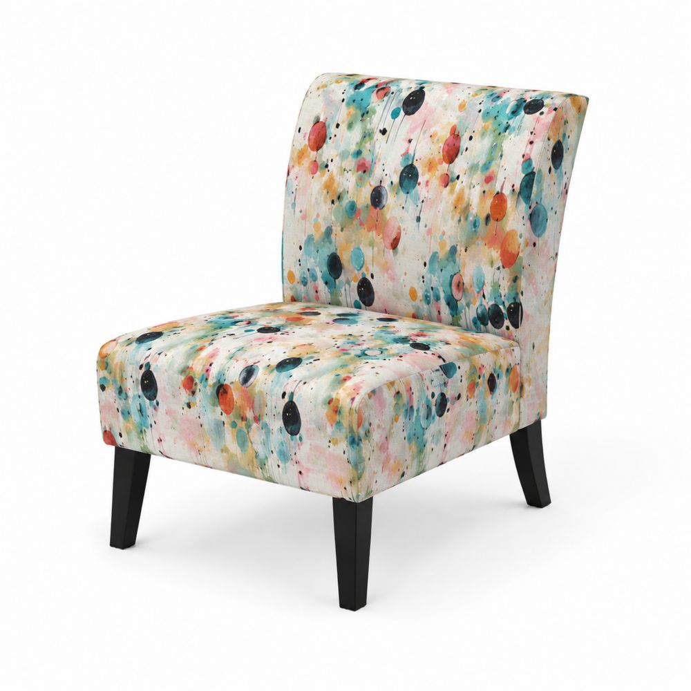 Poltrona decorativa in tessuto multicolore senza braccioli con gambe in legno-Pelvilos