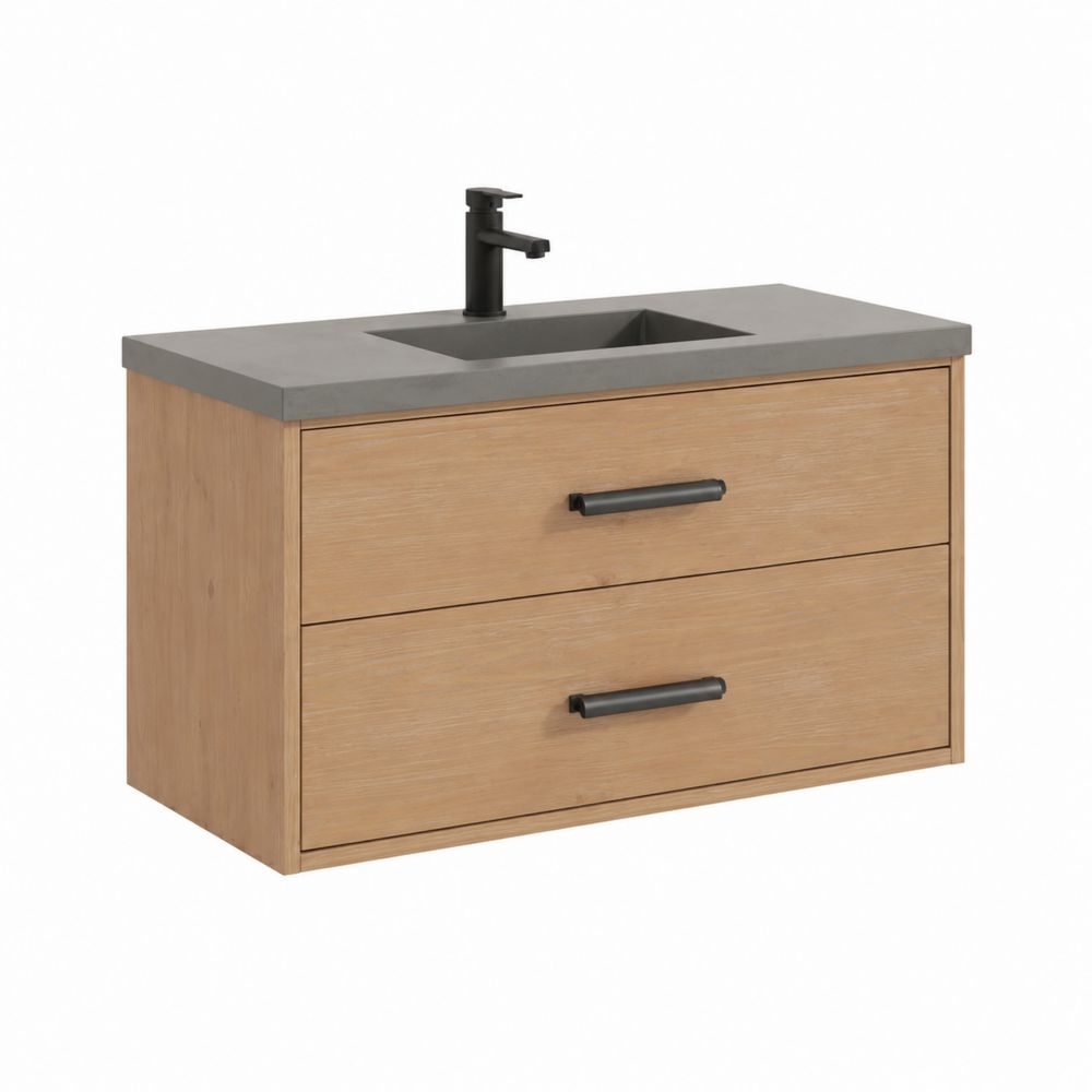 Mobile Lavabo Singolo in Rovere con Piano in Resina Grigio-Pelvilos