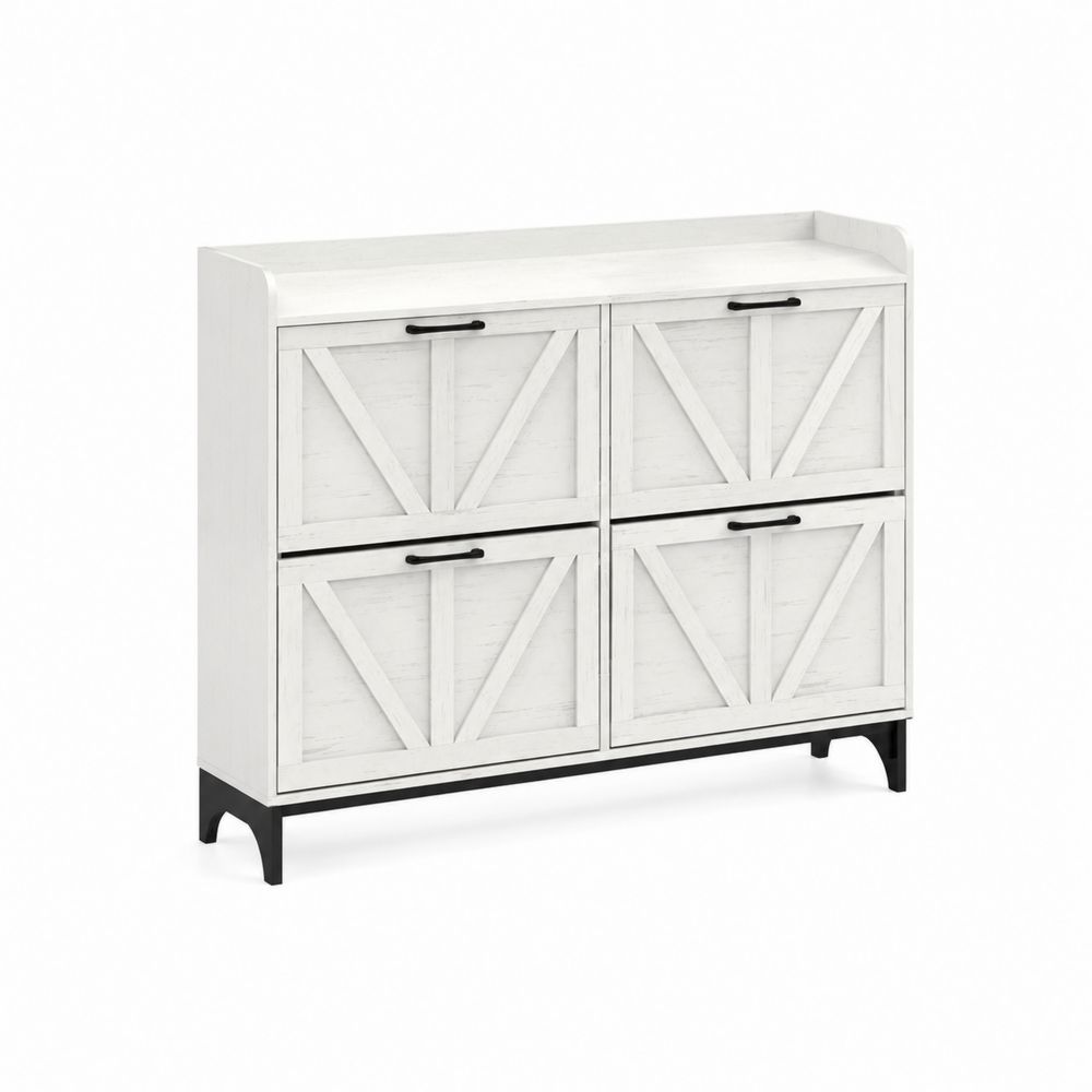 Scarpiera in Legno MDF Bianco a 4 Ante 98x25x110 cm-Pelvilos