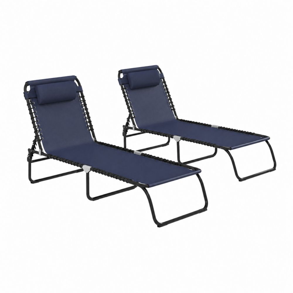 Set di 2 lettini prendisole pieghevoli in tessuto textilene blu con struttura in metallo-Pelvilos