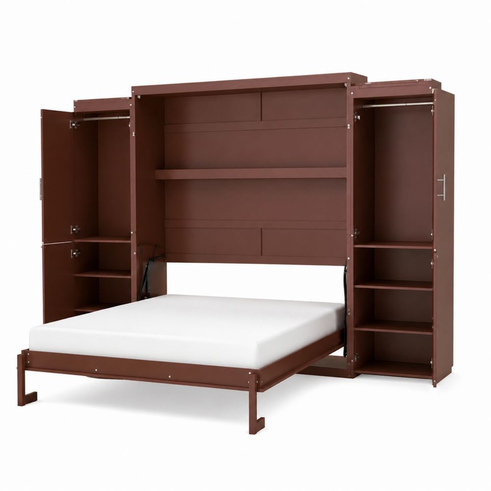 Letto a scomparsa in metallo e MDF con armadio integrato Marrone 200x160 cm-Pelvilos