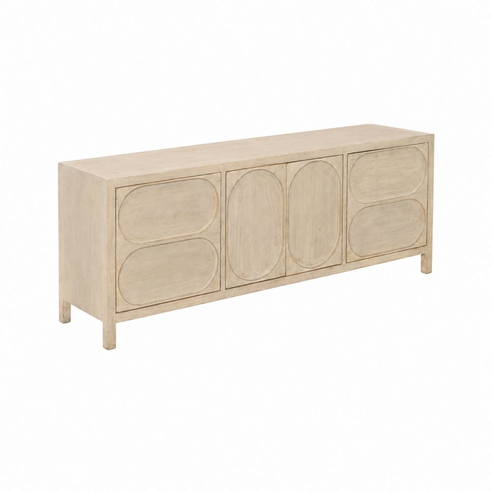 Credenza in legno di quercia con 4 porte e motivi geometrici 180x45x75 cm-Pelvilos