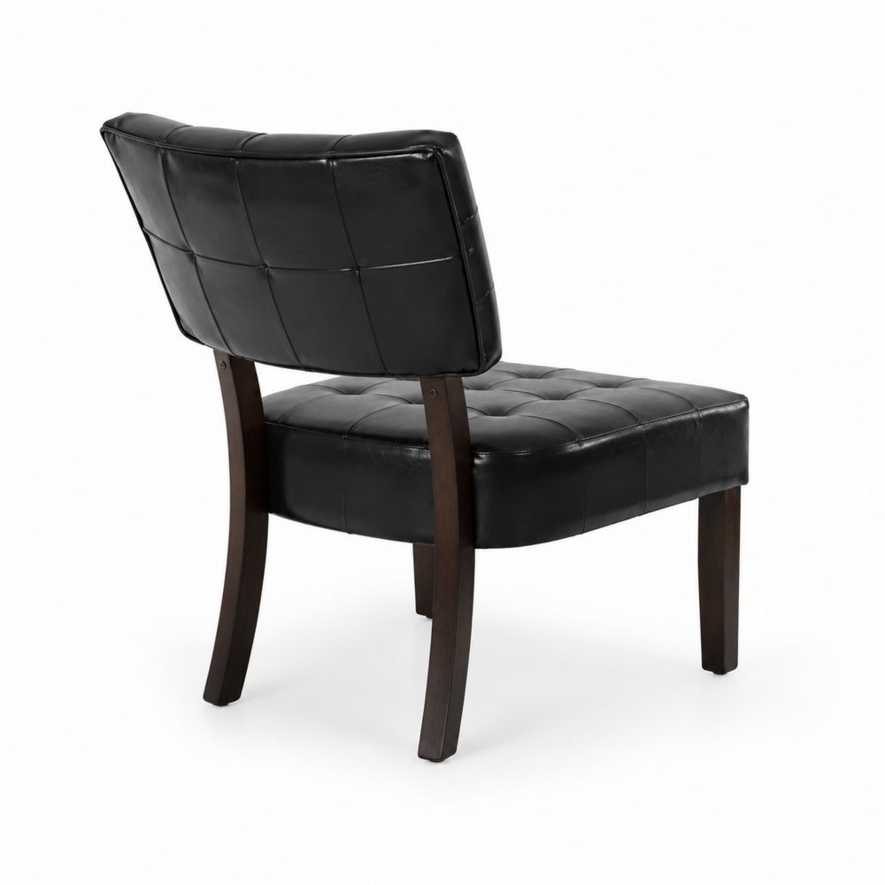 Sedia in Pelle Sintetica Nera con Gambe in Legno-Pelvilos
