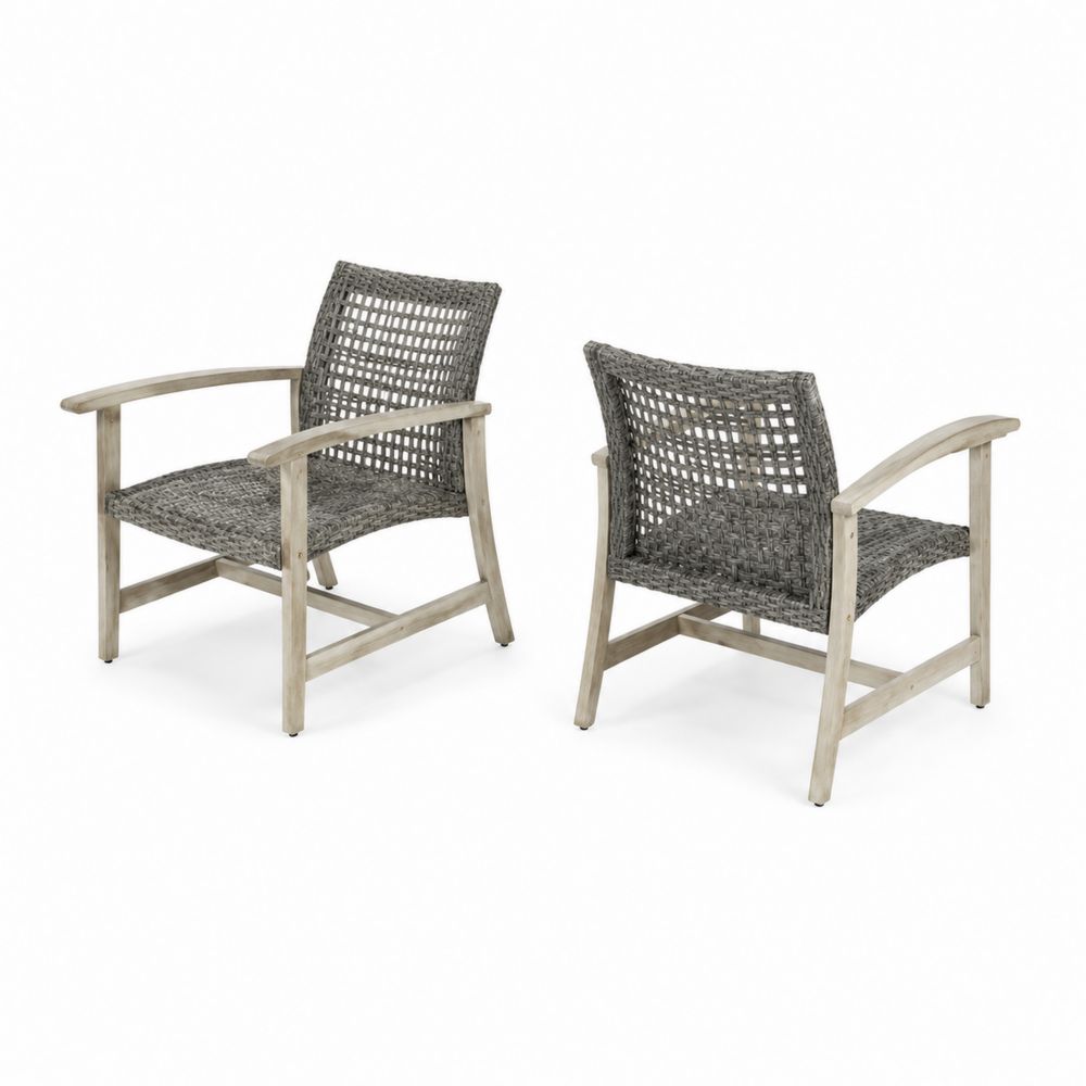 Set di 2 Poltrone in Legno di Acacia e Rattan Sintetico-Pelvilos