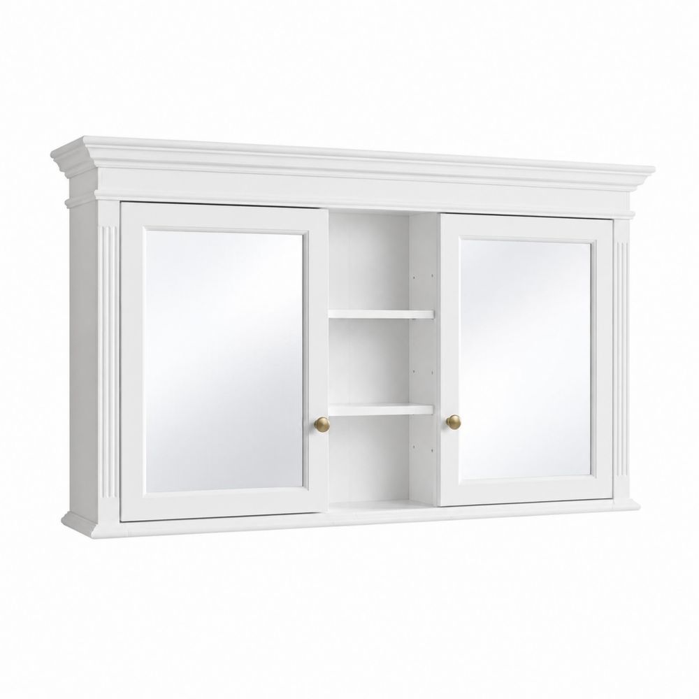 Specchiera Contenitore da Bagno in Legno con Mensole e Ante Specchiate-Pelvilos