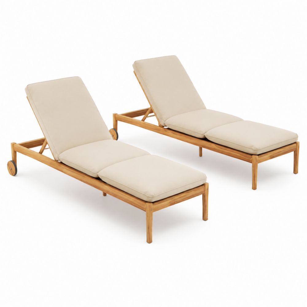Set di 2 lettini prendisole in legno di teak con cuscini in poliestere-Pelvilos