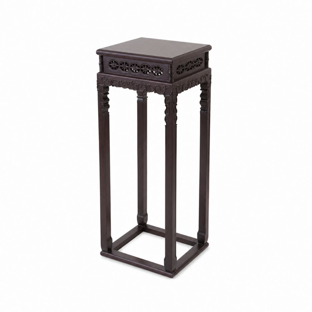 Tavolino portapianta in legno marrone intagliato 30x30x80 cm-Pelvilos
