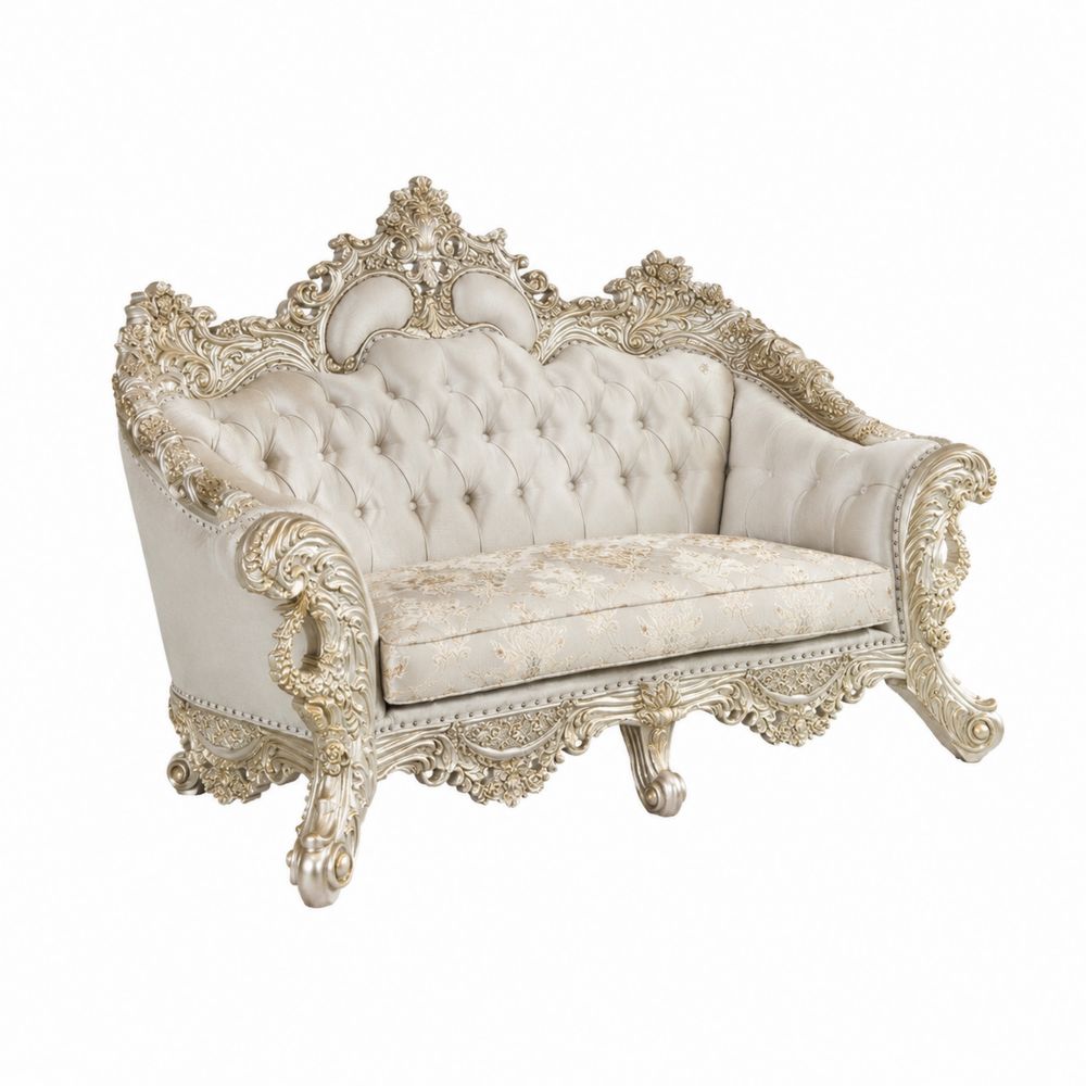 Divano barocco in legno e jacquard crema-Pelvilos