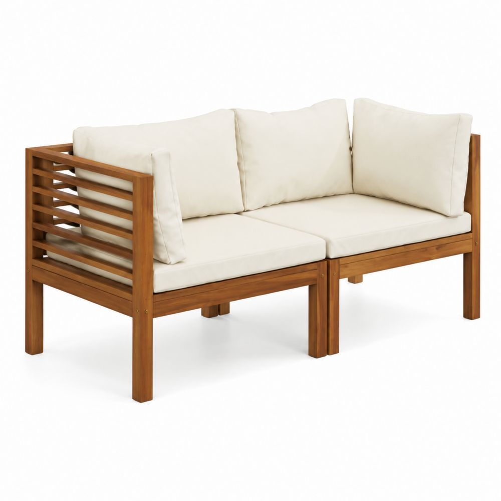 Divano modulare da giardino in legno di acacia e cotone beige-Pelvilos