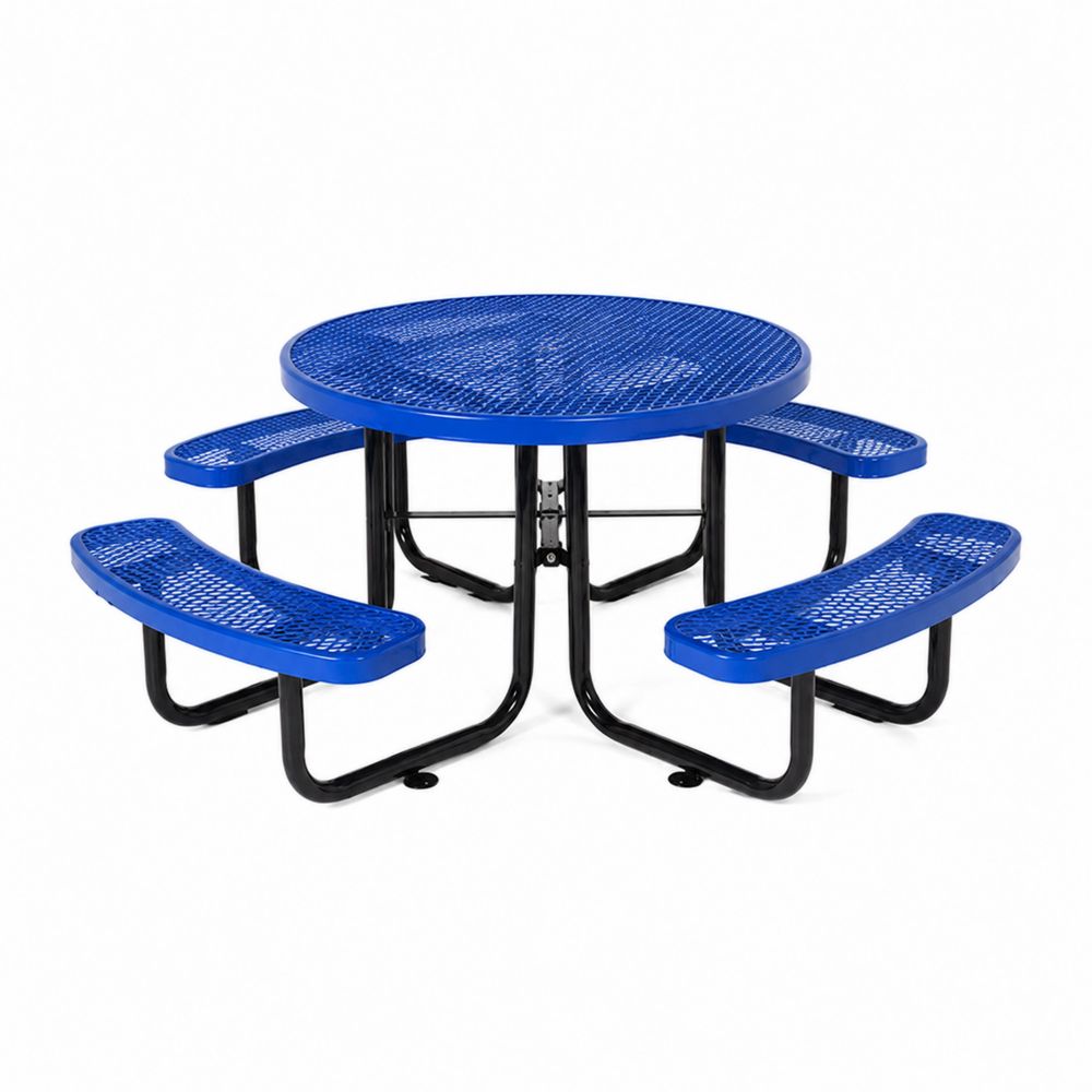 Set Tavolo da Esterno Rotondo in Metallo Blu con Panche Integrate-Pelvilos
