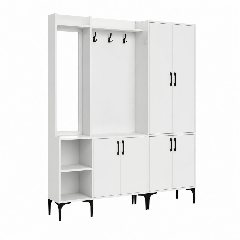 Guardaroba Ingresso in MDF Bianco con Specchio e Ganci-Pelvilos