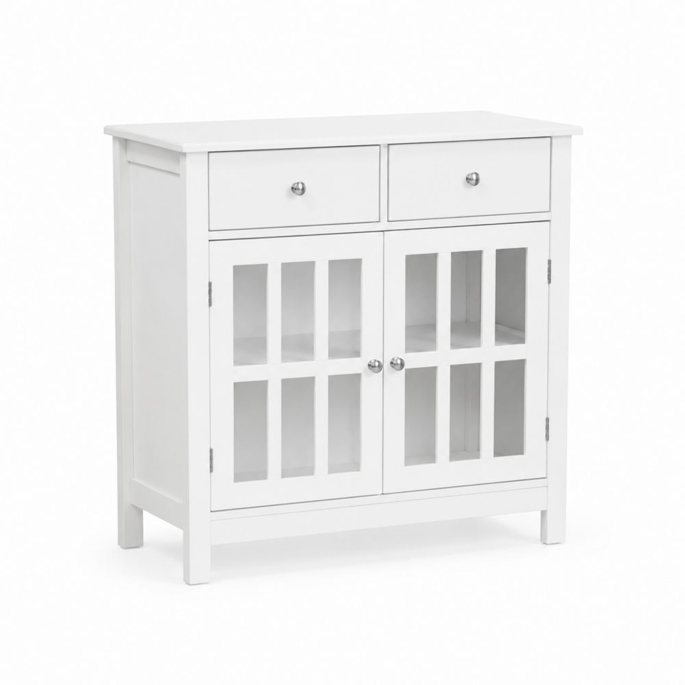 Credenza in Legno Bianco con Ante in Vetro-Pelvilos