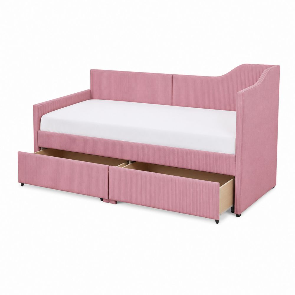 Divano Letto con Cassetti in Tessuto Rosa 200x90x95 cm-Pelvilos